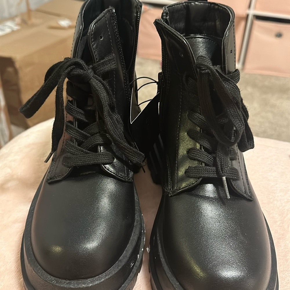NWT Black Combat Heeled Boots
